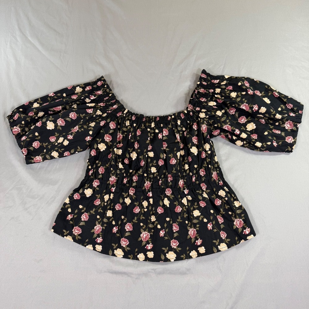 Floral Puff Sleeve Smocked Shirt M Cottagecore Coquette Milkmaid Prairie Boho - Picture 9 of 9